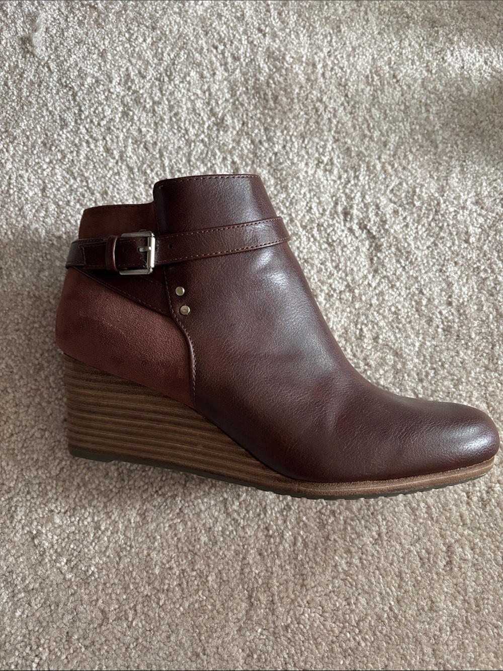 Dr. Scholl's Brown Leather Wedge Ankle Boot with Buckle 8Wide
